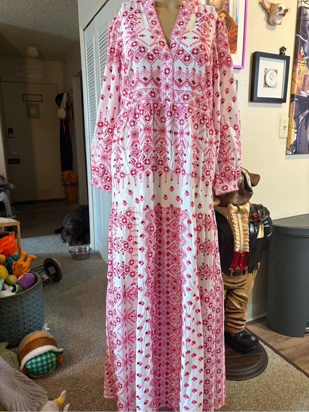 NWT Hale Bob Clary Embroidered LS Tiered Maxi Dress M